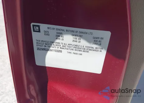 2004 Pontiac Grand Prix Gtp from USA, damaged, VIN 2G2WR524X41103289